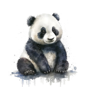 Adorable panda in a watercolor style. Animal illustration for greeting card, sticker, fabric. Illustration by Generative Ai
