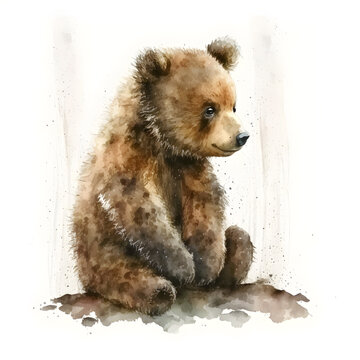 Adorable bear in a watercolor style. Animal illustration for greeting card, sticker, fabric. Illustration by Generative Ai
