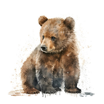 Cute watercolor bear. Funny animal design for fabric, t-shirt, greeting card, sticker. Illustration by Generative Ai
