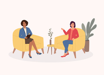 Smiling Black Female Psychologist Listening To Her Client While Taking Notes During The Consultation Session. Psychology. Psychotherapy. Psychiatric. Counselee. Psychiatrist.