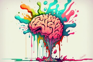 Conception of ideas. Colorful brain in watercolor style. Beautiful illustration picture. Generative AI