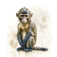 Fototapeta premium Cute watercolor monkey. Funny animal design for fabric, t-shirt, greeting card, sticker. Illustration by Generative Ai 