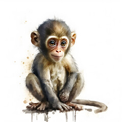 Naklejka premium Illustration of funny watercolor monkey. Graphics for fabric, t-shirt, greeting card, sticker. Illustration by Generative Ai 