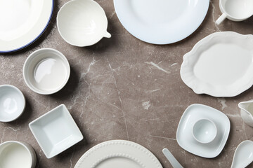 Minimal table setting with blank dish, space for text