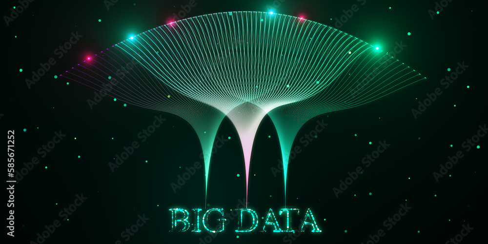 Poster creative tech big data hologram on dark backdrop. technology, future, ai, information and innovation