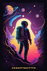 Naklejka premium Astronaut looking at space. Beautiful illustration picture. Generative AI