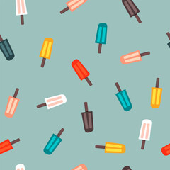 Popsicles pattern. Baby print. Ice cream on a stick. Summer dessert. Vector background. Perfect for prining on the fabric, design package and cover