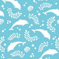 Dolphins and algae sea pattern