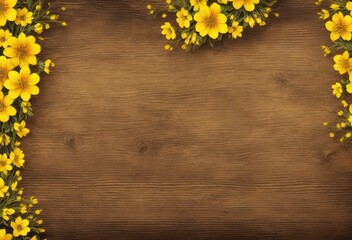 Obraz premium yellow flowers on wooden background, Blooming Wood: A Floral Tribute to Nature's Beauty