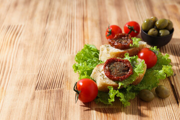 Sandwich with sun-dried tomato - tasty snack concept
