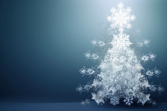 blue background with a christmas tree made of snowflakes. Generative AI