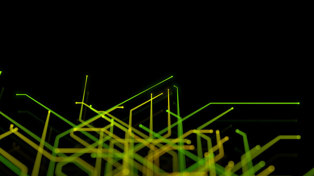 Connectivity Concept with Technical Structure. Green and Yellow Futuristic Digital Lines with copy-space.