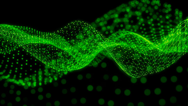 Smart Grid and Communication Concept. Green, Futuristic Digital Style. 3D Render.