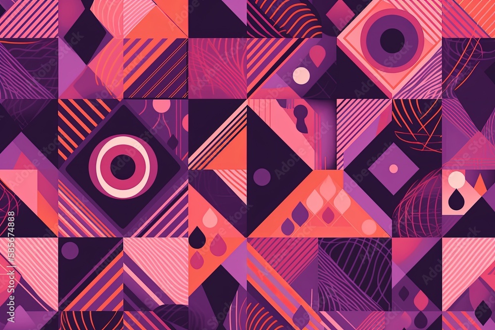 Poster vibrant and abstract pattern with various shapes and colors. generative ai