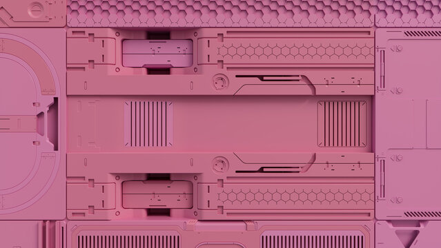 Science Fiction Background with Pink, Advanced Technology Panels. 3D Render.