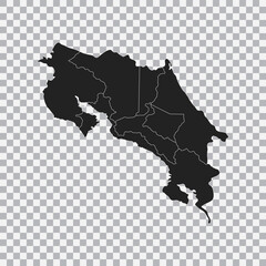 Political map of the Costa Rica isolated on transparent background. Vector.