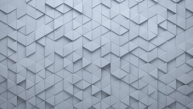 Triangular, White Wall background with tiles. 3D, tile Wallpaper with Polished, Semigloss blocks. 3D Render