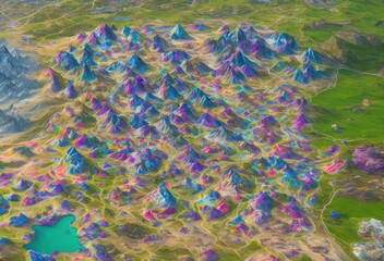 Fototapeta premium blue and green mountain, fantasy game, Gaming Island, Fantasy World, Imagination World