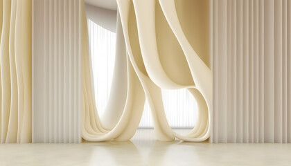 Curtains with drapery. Abstract background luxury cloth or liquid wave or wavy folds of grunge silk texture satin velvet material. Generative AI technology.