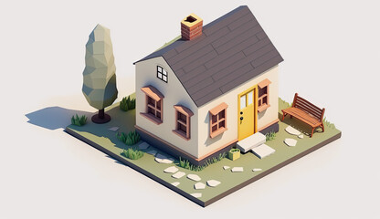 Isometric view of a family house with garden. Generative AI