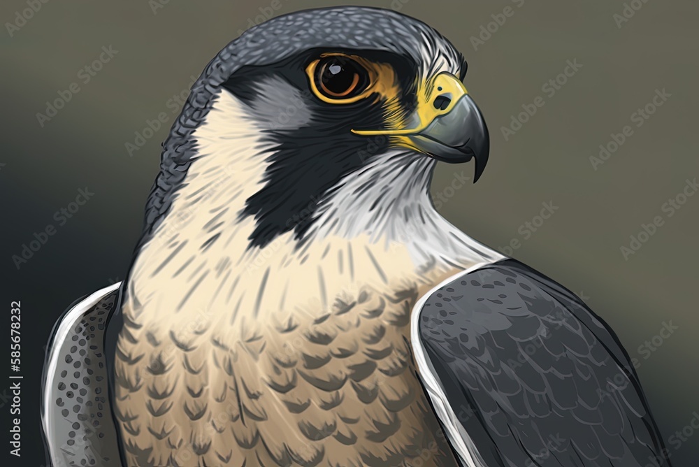 Poster image of a captive peregrine bird up close generative ai