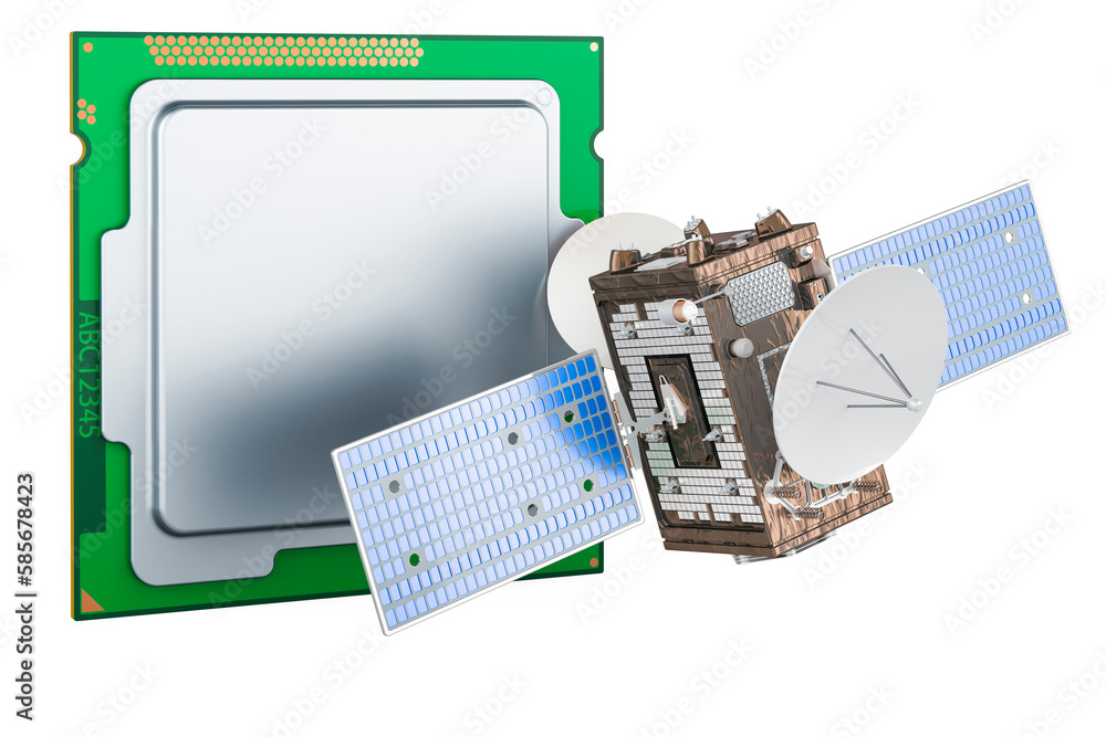 Poster cpu with satellite, 3d rendering