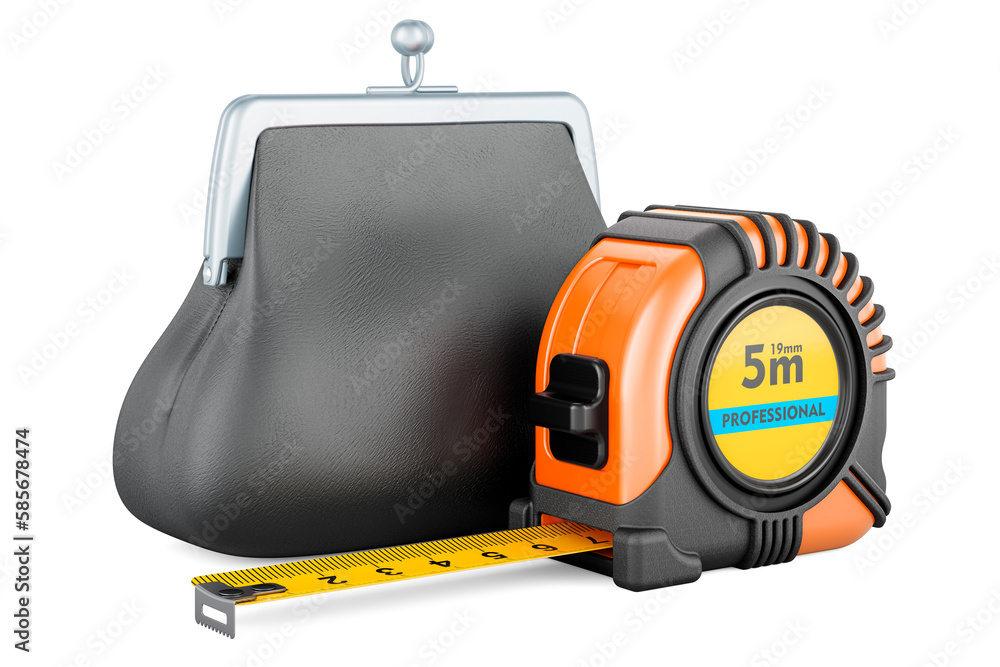 Poster tape measure with coin purse, 3d rendering