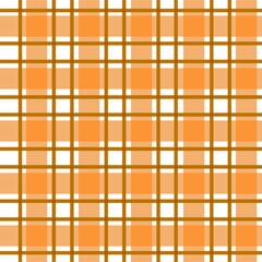 Seamless tartan plaid pattern. Checkered fabric texture print in stripes of orange shade and white background.