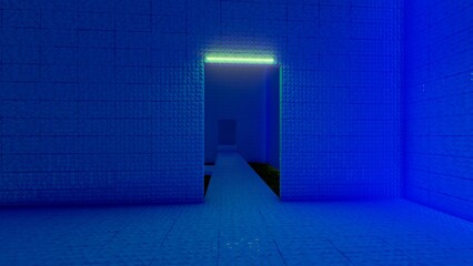 empty backroom liminal space 3d render