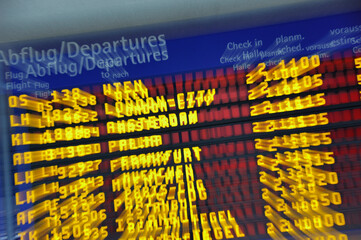 Multiple exposure of departure board in airport