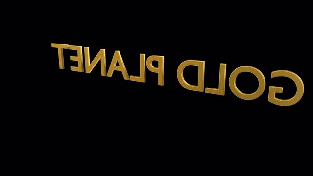 Animated rotating around three dimensional golden text or word Gold planet. Transparent background, loop able and isolated.