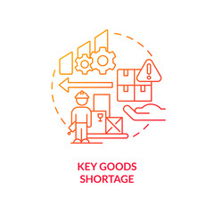 Key goods shortage red gradient concept icon. Consumption reduction. Vulnerability in supply chain abstract idea thin line illustration. Isolated outline drawing. Myriad Pro-Bold font used