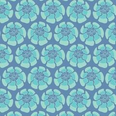 Blue background with abstract flower pattern. Decorative seamless pattern for wrapping paper, wallpaper, textile, greeting cards and invitations.