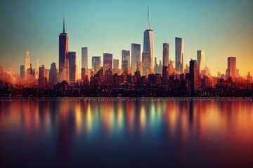 Fototapeta na wymiar Impressionnew york skyline and usa flag. Generative AI