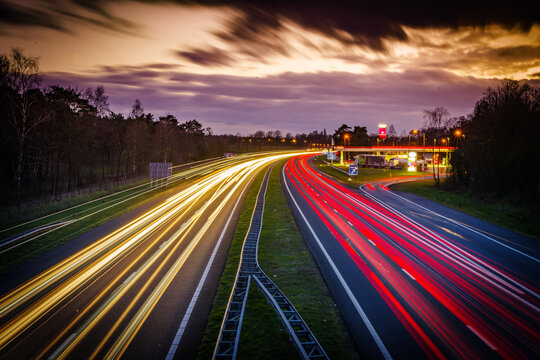 traffic on highway at night