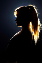Silhouette of woman's head with ponytail