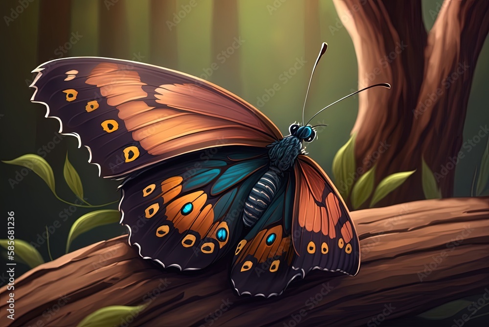 Poster an up-close look at a butterfly perched on a branch. generative ai