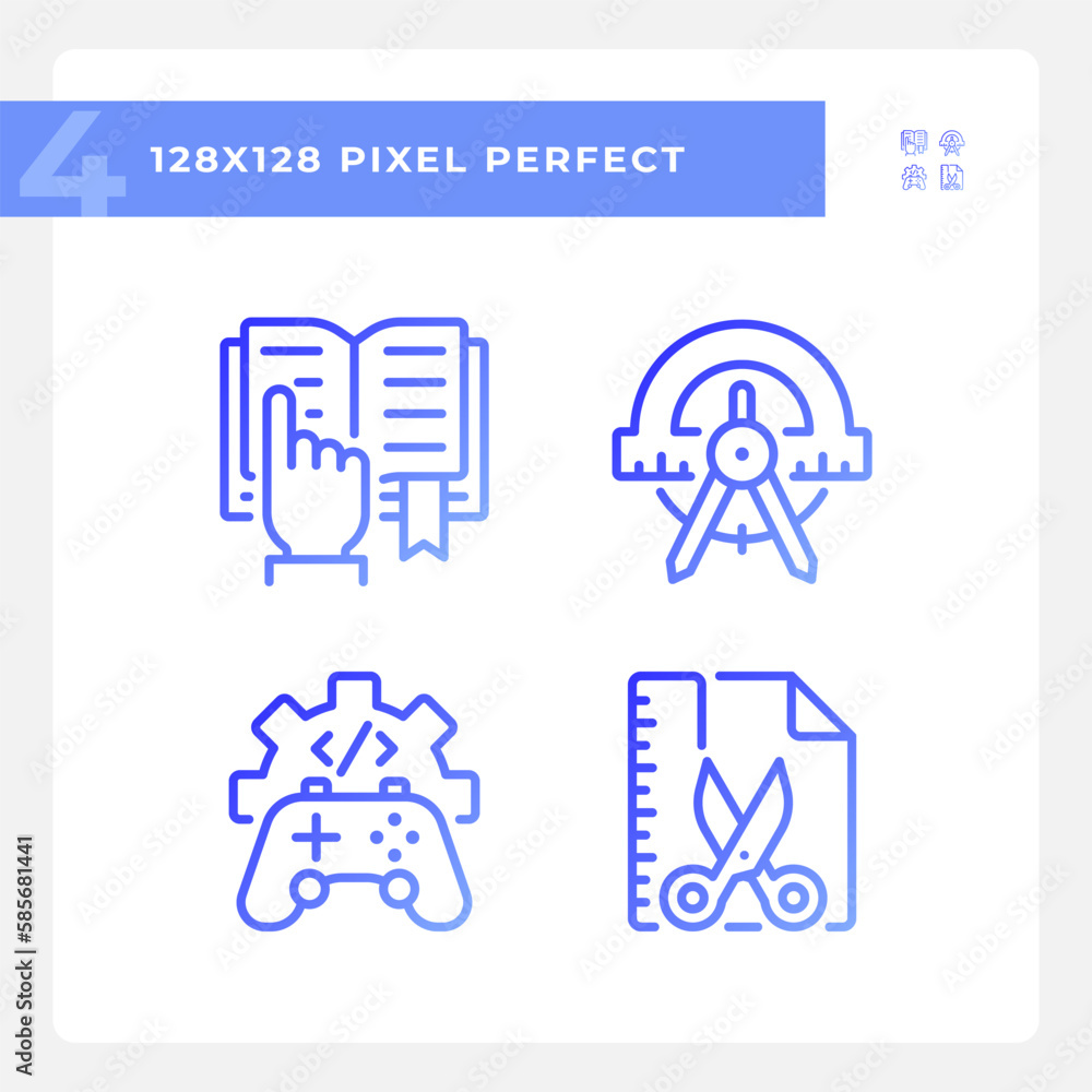 Poster stem related subjects pixel perfect gradient linear vector icons set. alternative techniques of lear