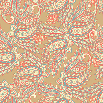 Paisley Ornamental seamless pattern. kalamkari vector fabric background