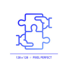 Collaboration for STEM pixel perfect gradient linear vector icon. Students teamwork over project. Innovative education. Thin line color symbol. Modern style pictogram. Vector isolated outline drawing