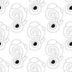 Seamless Pattern with Psyhodelical Print with Monster Eyes. Surreal Design, Endless Texture. Pop Art Cartoon Style with Stains. Coloring Book Page. Vector Contour Illustration