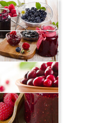 Collage made of different jam and berry.