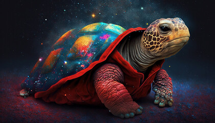 Fototapeta na wymiar Fantasy turtle image, bright background. AI Generative.