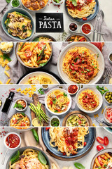 Collage made of Pasta assortment.