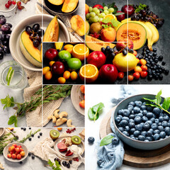 Collage made of fruit assortment.