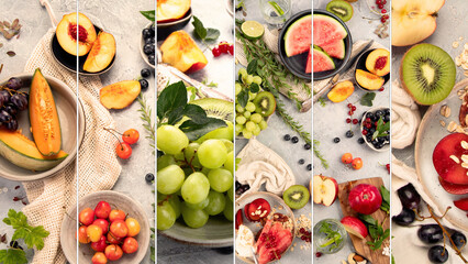 Collage made of fruit assortment.