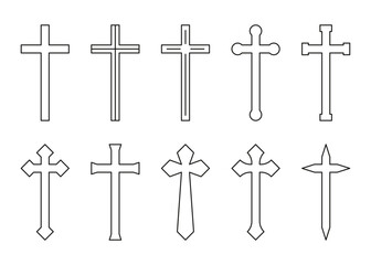 Cross line shape silhouette. Traditional religion symbol. Church sign cross. Vector illustration