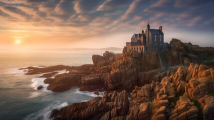 Obraz premium A breathtaking landscape of Brittany, France, featuring picturesque seaside views and a captivating sky.