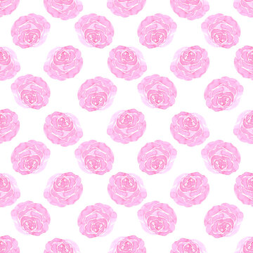 Pink abstract rose seamless pattern. Hand drawn watercolor isolated on white background. Can be used for wrapping, patterns, textile.