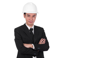 engineer in white helmet with arms crossed on transparent background png file